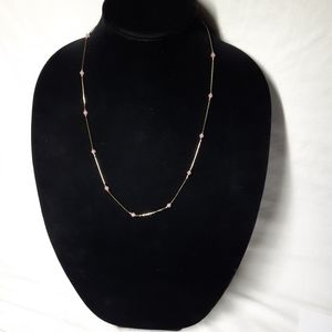 Monet pink fixed bead gold plate vintage chain necklace A05